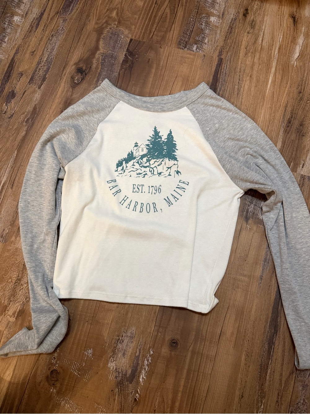 PacSun Cream Body with Light Gray Raglan Collar Tee